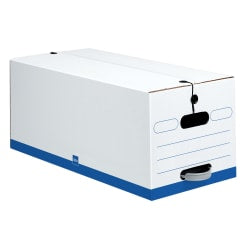 Office Depot Brand Quick Set Up Standard-Duty Storage Boxes, Letter Size, 24in x 12in x 10in, White/Blue, Pack Of 12 - 0800603