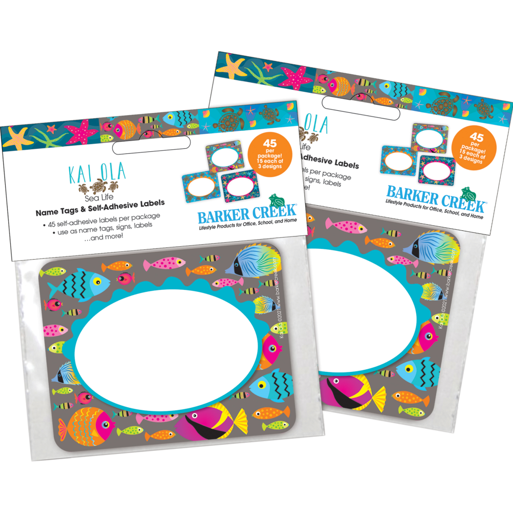 Barker Creek Self-Adhesive Name Tags, 2-3/4in x 3-1/2in, Kai Ola, 45 Name Tags Per Pack, Case Of 2 Packs