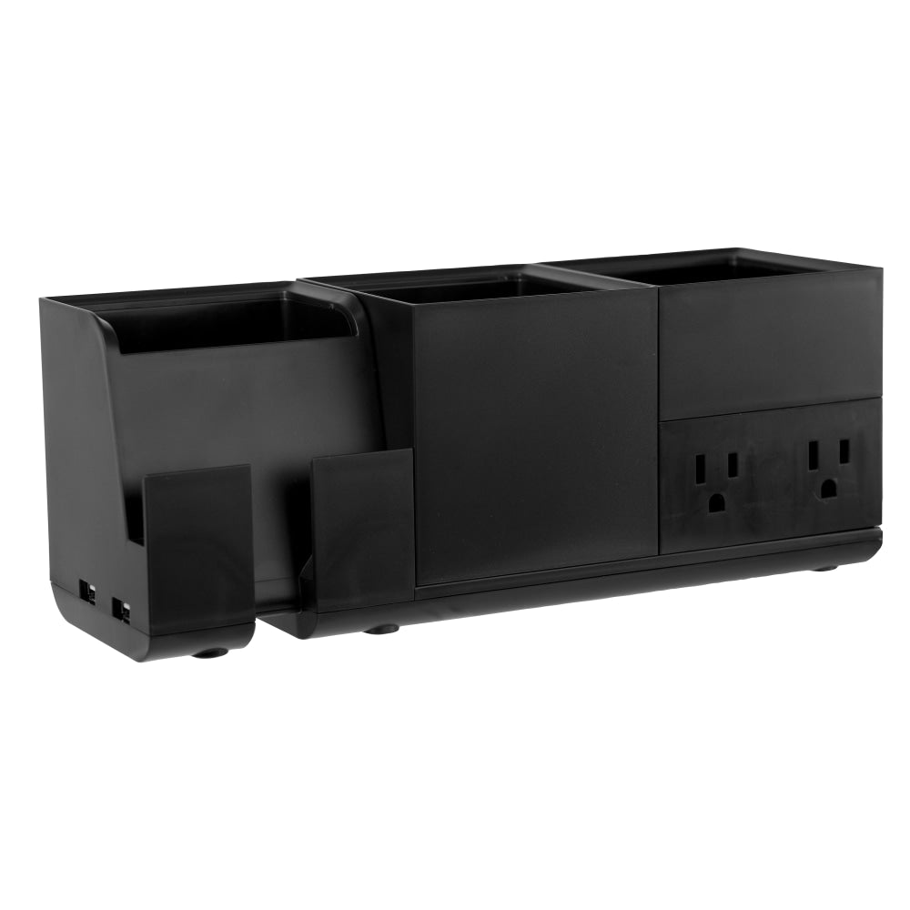 Bostitch Konnect Stackable 4-Piece Desk Organization Kit With Power Station, Black