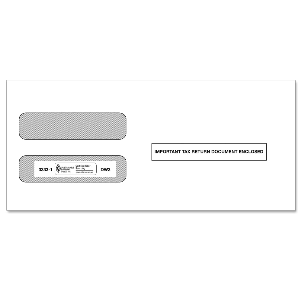 ComplyRight Double-Window Envelopes For W-2 (5210/5211) Tax Forms, 3-7/8in x 8-1/2in, Moisture-Seal, White, Pack Of 100 Envelopes