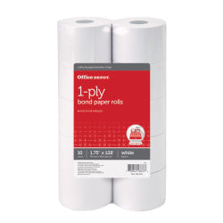 Office Depot Brand  1-Ply Bond Paper Rolls, 1-3/4in x 128ft, White, Pack Of 10