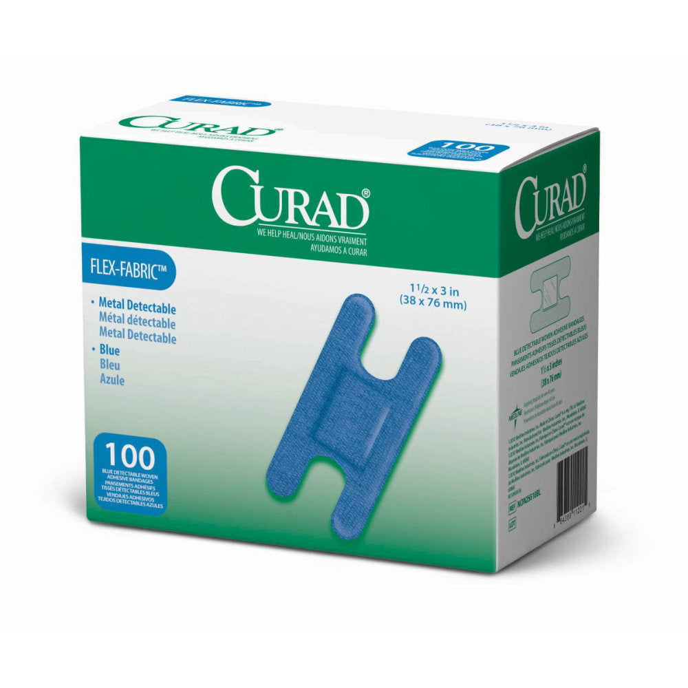 CURAD Food Service Adhesive Bandages, 1 1/2in x 3in, Blue, Pack Of 1,200
