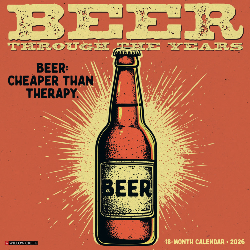 2026 Willow Creek Press Art & Design Monthly Wall Calendar, 12in x 12in, Beer-Through the Years, January To December, 50170