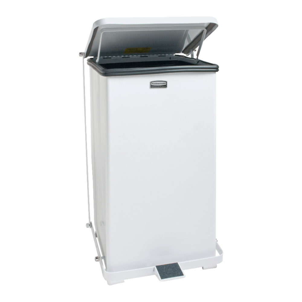 United Receptacle Defenders Steel Step Can, 6.5 Gallons, 23in x 12in x 12in, White