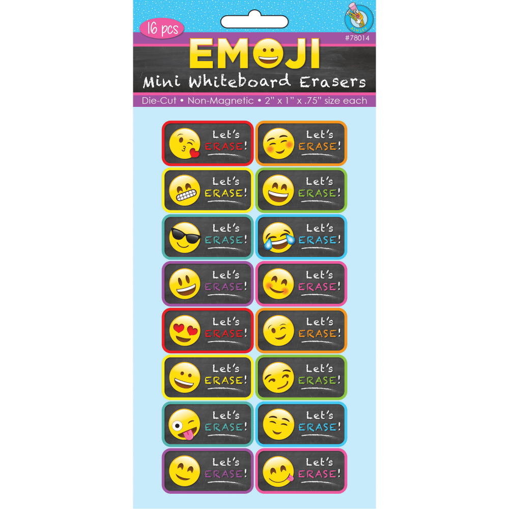 Ashley Productions Non-Magnetic Mini Whiteboard Erasers, 1-1/2in x 2in, Emoji, Pack Of 16 Erasers