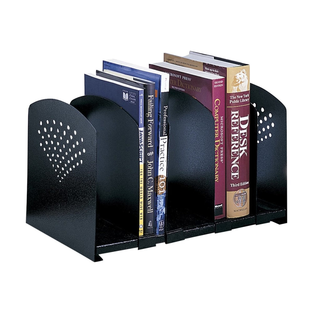 Safco 5 Section Adjustable Book Rack, 5 Divider(s), 9.3inH x 15.5inW x 9inD, Desktop, Black, Steel, 1Each