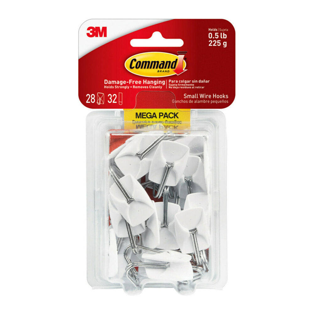 Command Small Wire Toggle Hooks, 28 Hooks, 32 White Adhesive Strips, Damage Free Hanging Picture Hangers, No Tools Wall Hanging for Back to School