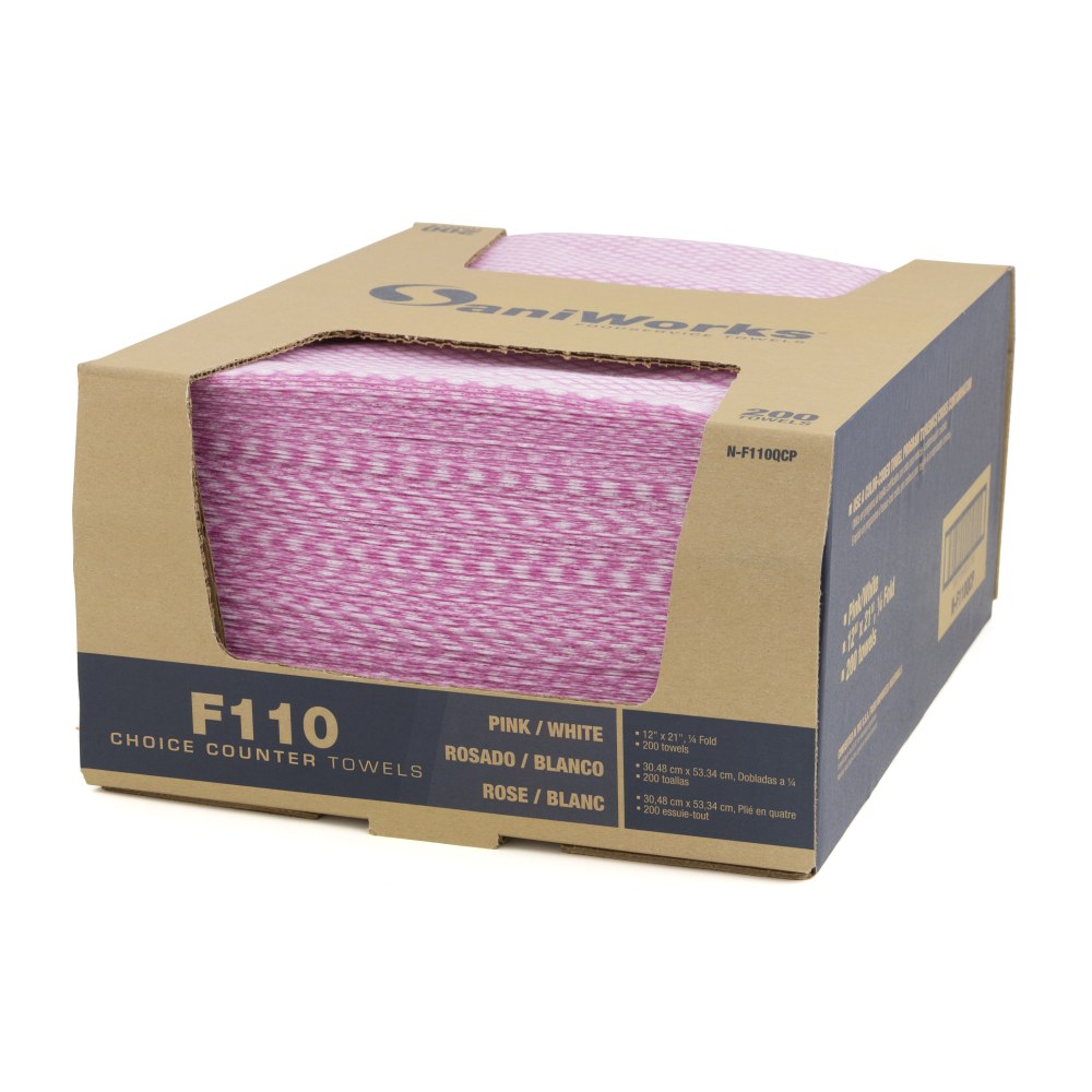 Hospeco SaniWorks Choice Counter Towels, 12in x 21in, Pink/White, Pack Of 200 Towels