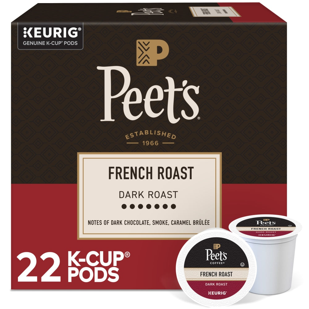Peets Coffee & Tea Single-Serve Coffee K-Cup Pods, French Roast, Carton Of 22