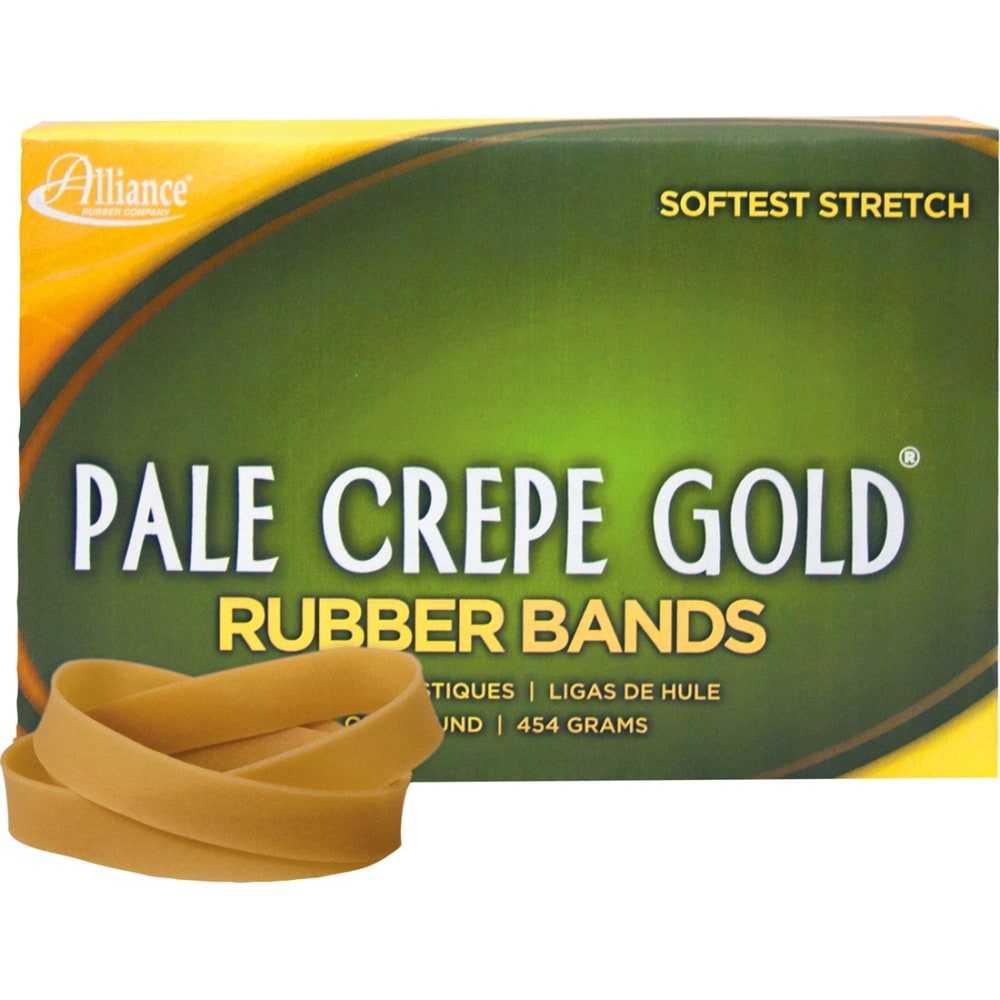 Alliance Rubber Pale Crepe Gold Rubber Bands, Size #84 (3-1/2in x 1/2in), Golden Crepe, Approx. 240 Bands per 1 lb. Box