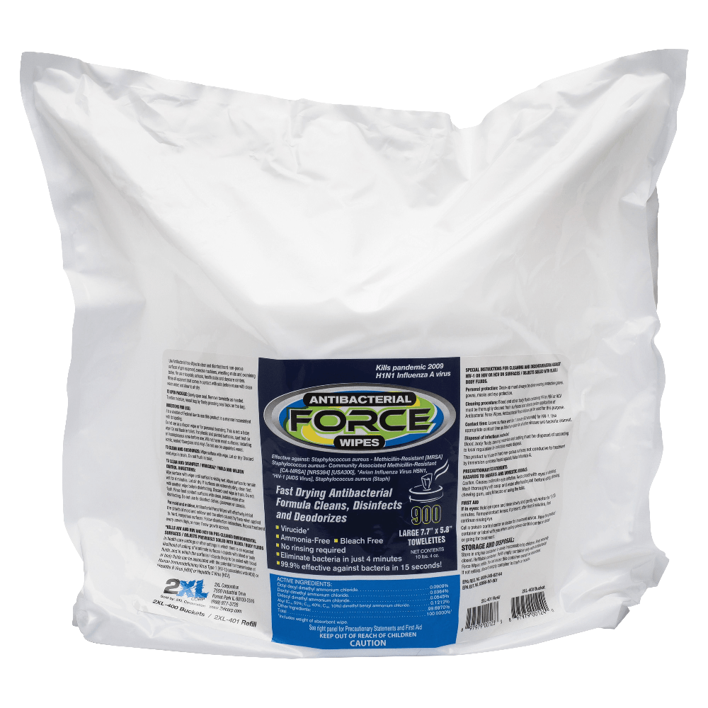 2XL Force Antibacterial Wipes Refill, 6in x 8in, 900 Count, Total Qty 1
