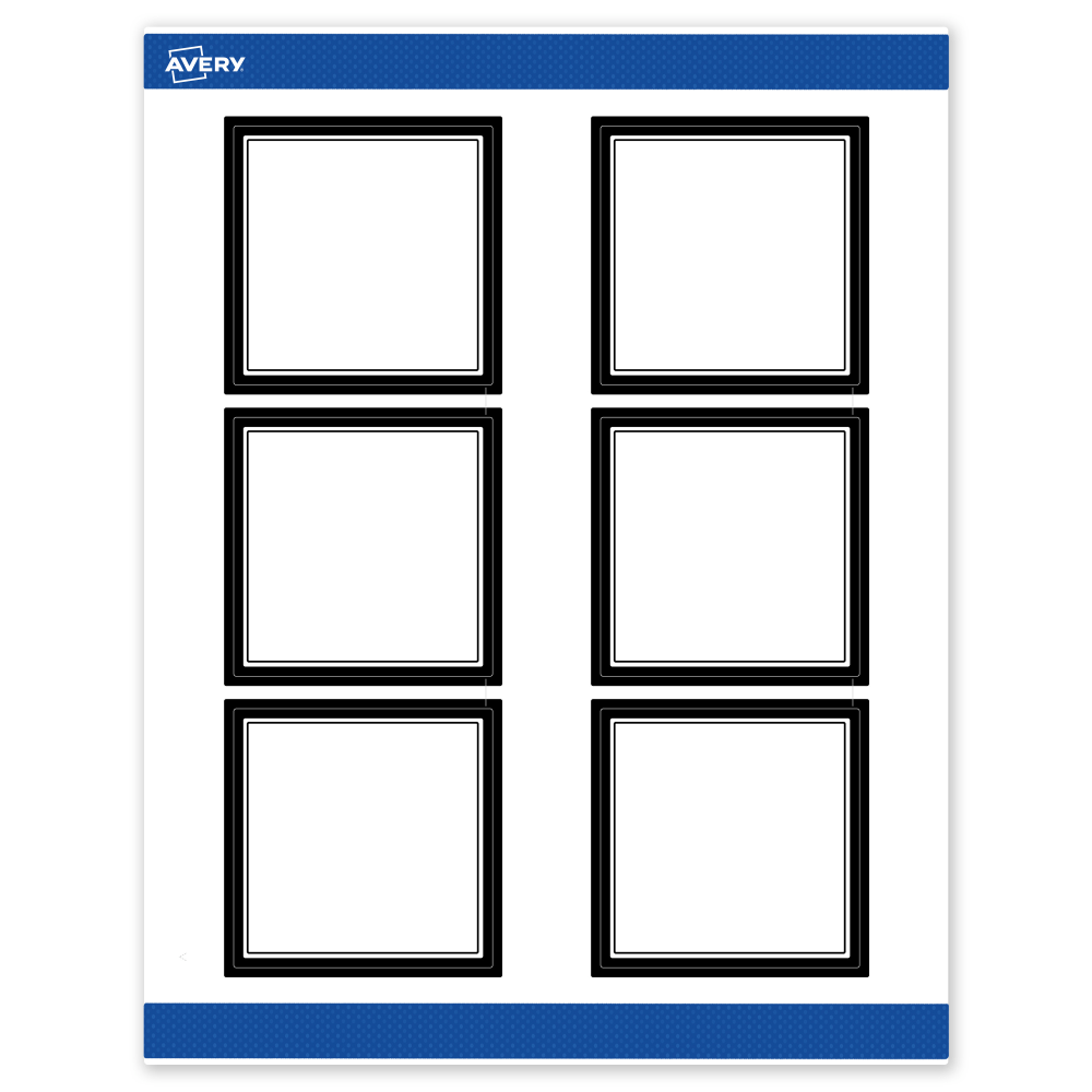 Avery Print-To-The-Edge Labels & Sure Feed, S00-DM3-PRWMP10, 3in x 3in, Matte White, Preprinted Double Black Border Design, Pack Of 60