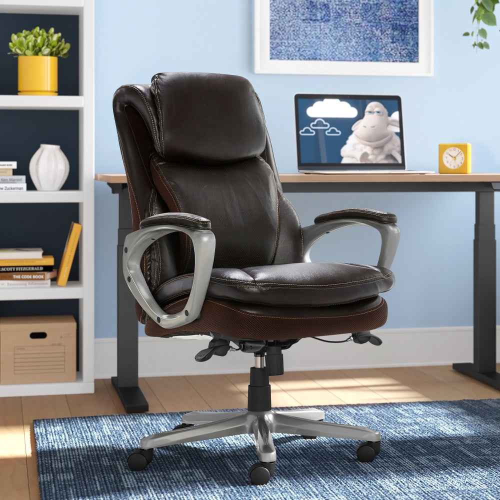 Serta Smart Layers Arlington AIR Ergonomic Bonded Leather High-Back Executive Chair, Brown