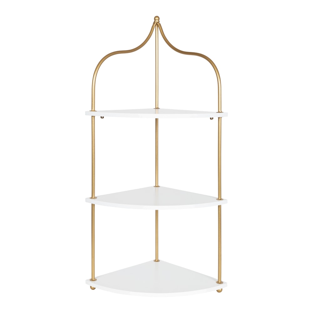 Kate and Laurel Walters Corner Shelves, 34-1/4inH x 16-1/2inW x 12inD, White/Gold, Set Of 3 Shelves