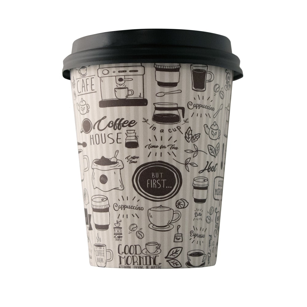 Empress Wrapped Squat Paper Hot Cups, 10 Oz, Good Day Print, 50 Cups Per Pack, Case Of 20 Packs