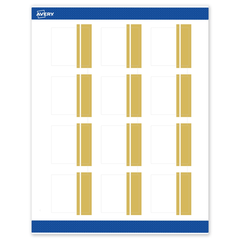 Avery Print-To-The-Edge Labels & Sure Feed, S00-DKC-PRWMP10, 2in x 2in, Matte White, Preprinted Double Dipped Gold Edge Design, Pack Of 120