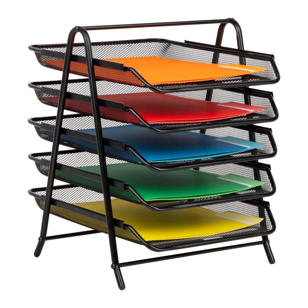 Mind Reader 5-Tier Paper Tray and 10 File Folders Desktop Organizer, 14-1/2inH  x 14inW x 11-3/4inD, Black
