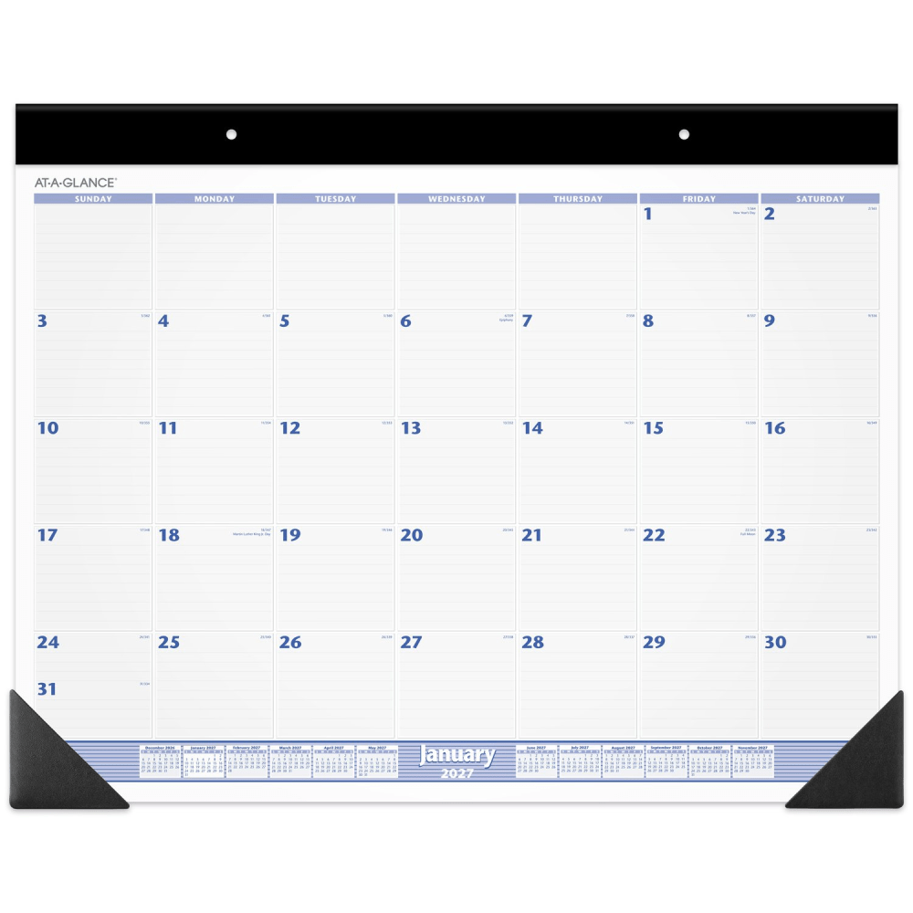 AT-A-GLANCE 2027 Monthly Desk Pad Calendar, Blue and Gray, Large, 24in x 19in