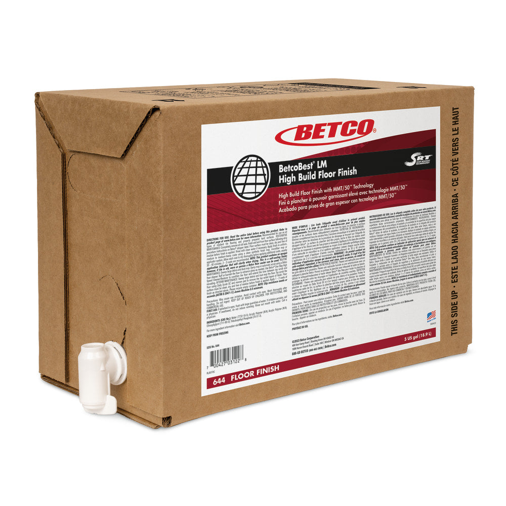 Betco BetcoBest LM Floor Finish, Unscented, 5 Gallon, Clear