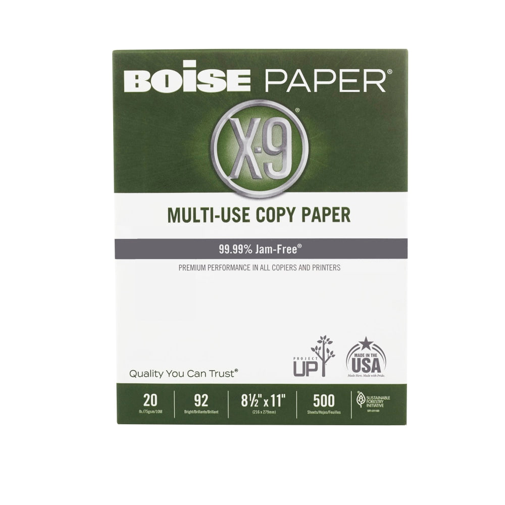 Boise X-9 Multi-Use Printer & Copy Paper, 1 Ream, White, Letter (8.5in x 11in), 500 Sheets Per Ream, 20 Lb, 92 Brightness, OX9001NEA