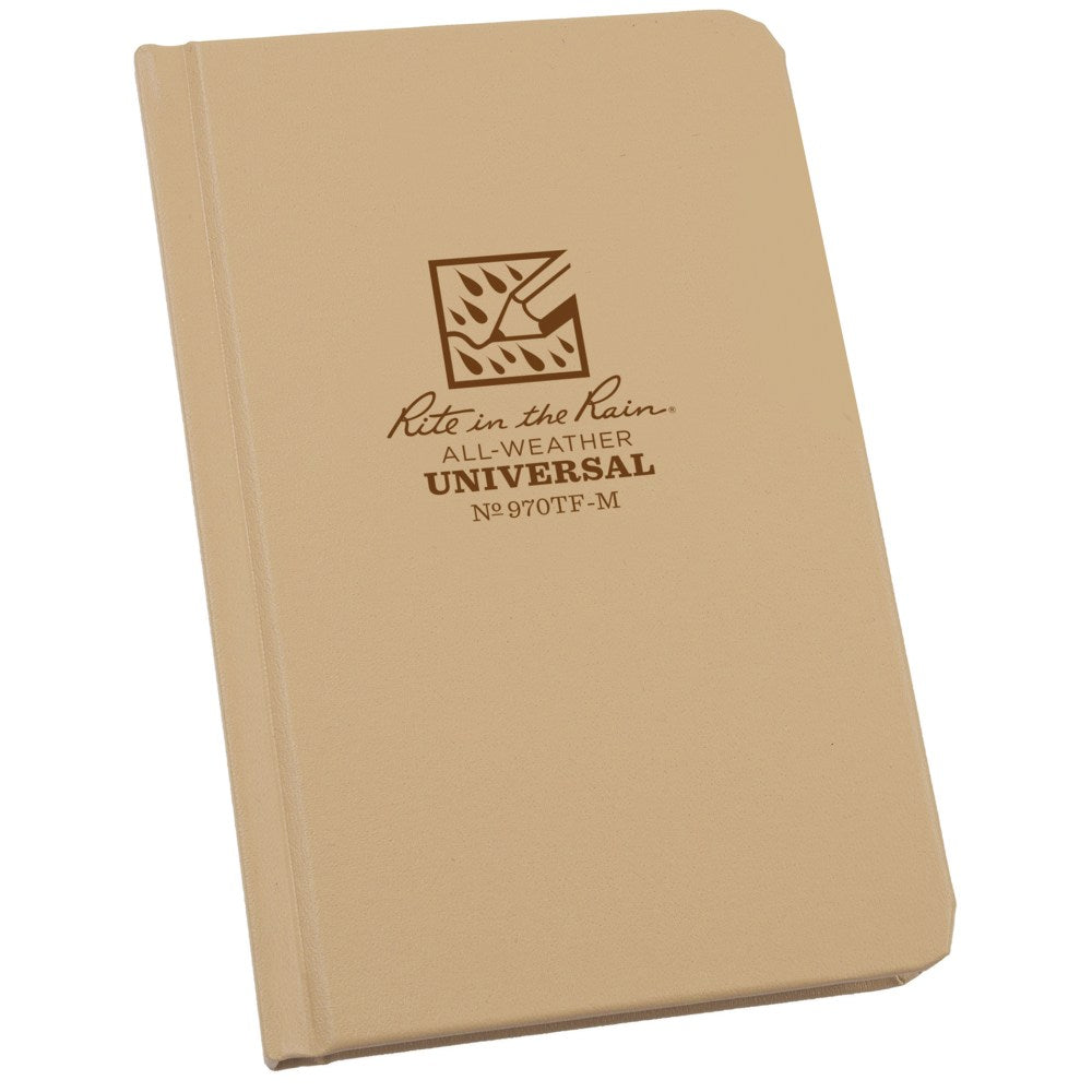 Rite in the Rain Hardcover Notebook, Pocket Size, 4 1/4in x 6 3/4in, Universal Rule, 160 Pages (80 Sheets), Tan