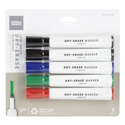 Office Depot Brand Low-Odor Dry-Erase Markers, Chisel Point, 100% Recycled Plastic Barrel, Assorted Colors, Pack Of 5
