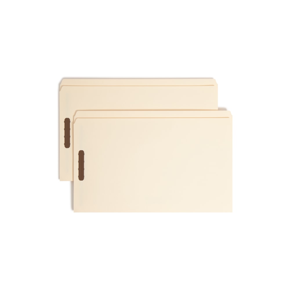 Smead Manila Reinforced Tab Fastener Folders With Two Fasteners, Straight Cut, Legal Size, Pack Of 50
