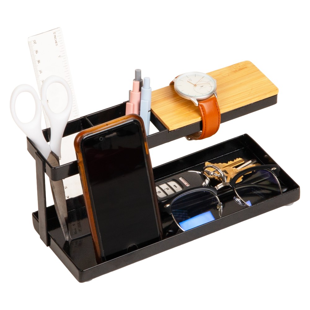 Mind Reader Desktop Dock Tray Organizer, 4-1/2inH x 4inW x 9-3/4inD, Black, Total Qty 1