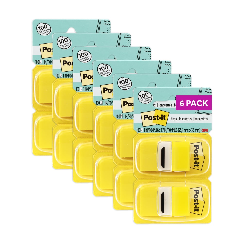 Post-it Flags, 1 x 1.7 in, 12 Dispensers, 50 Flags/Dispenser, Yellow, Back to School Supplies for Students, Flags for Textbooks and Notebooks