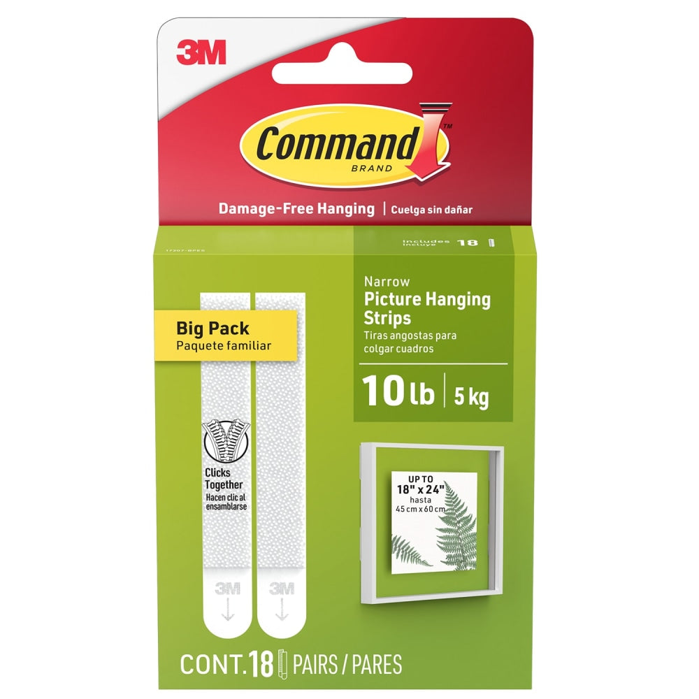 Command Narrow (10lb) Picture Hanging Strips, White, 18 Pairs (36 strips), 17207BPES