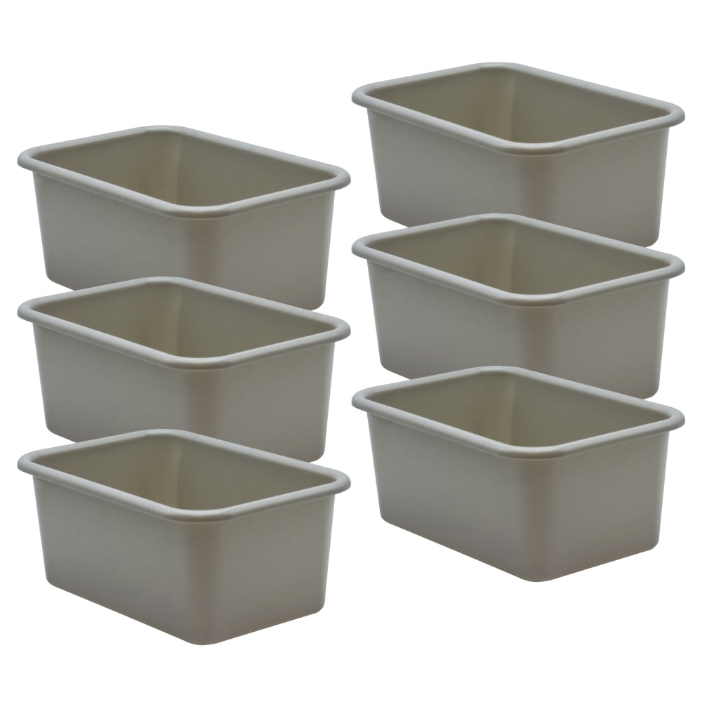 Teacher Created Resources Small Plastic Storage Bins, 5inH x 11-3/8inW x 7-3/4inD, Gray, Pack Of 6