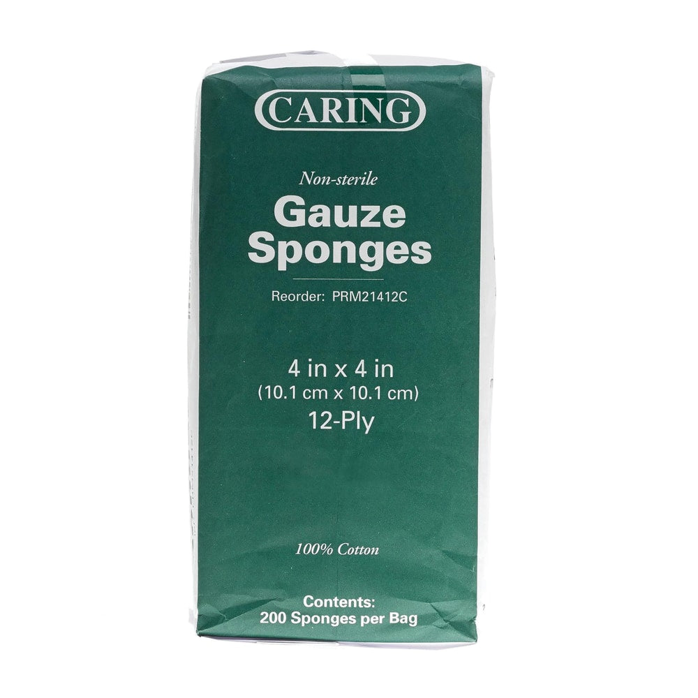 Medline Caring Non-sterile Gauze Sponges - 12 Ply - 4in Width x 4in Length - White - 200 / Box
