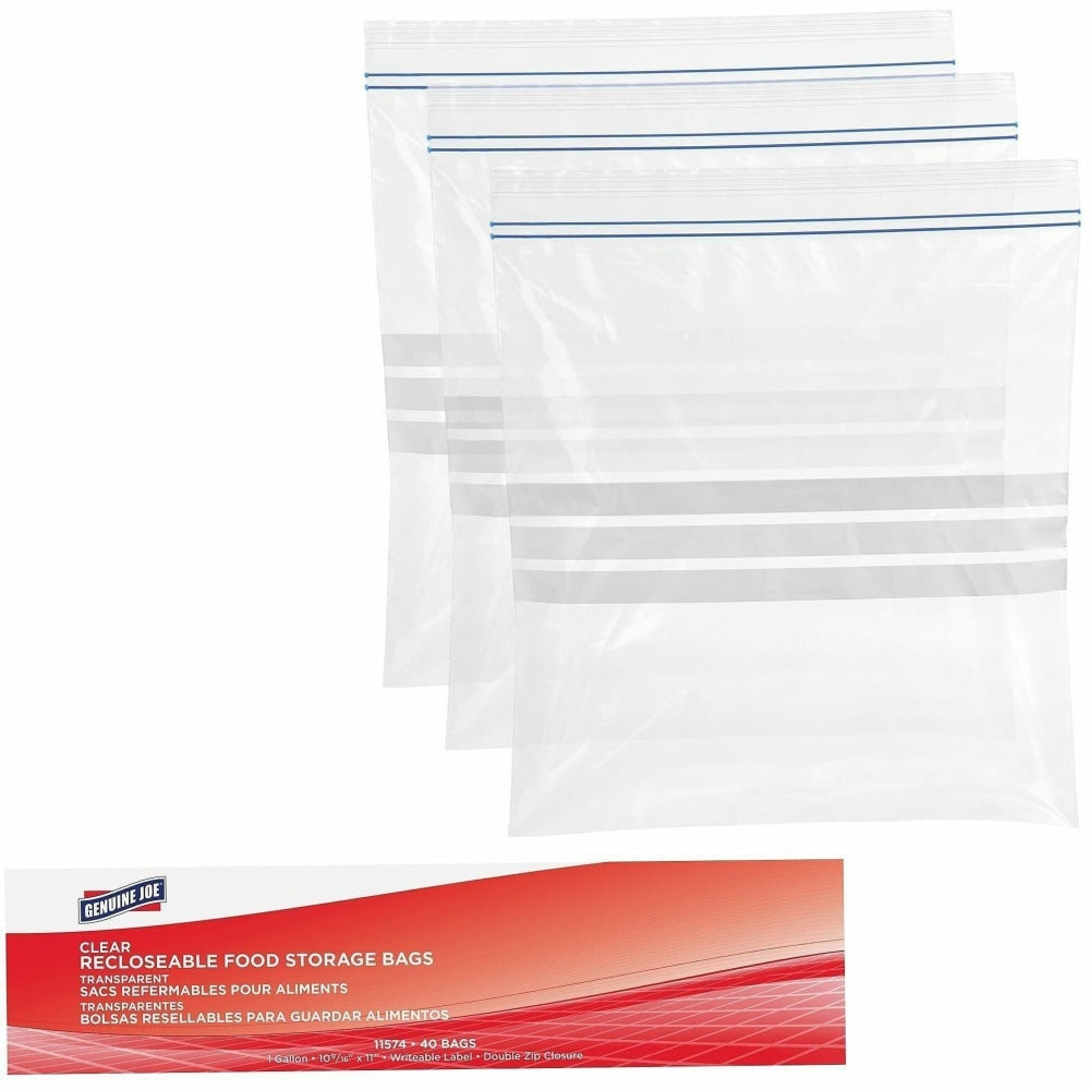 Genuine Joe Food Storage Bags, 1 gal Capacity, 10.56inx 11in, 1.75 mil (44 Micron) Thickness, Zipper Closure, 360 Count - 11574CT