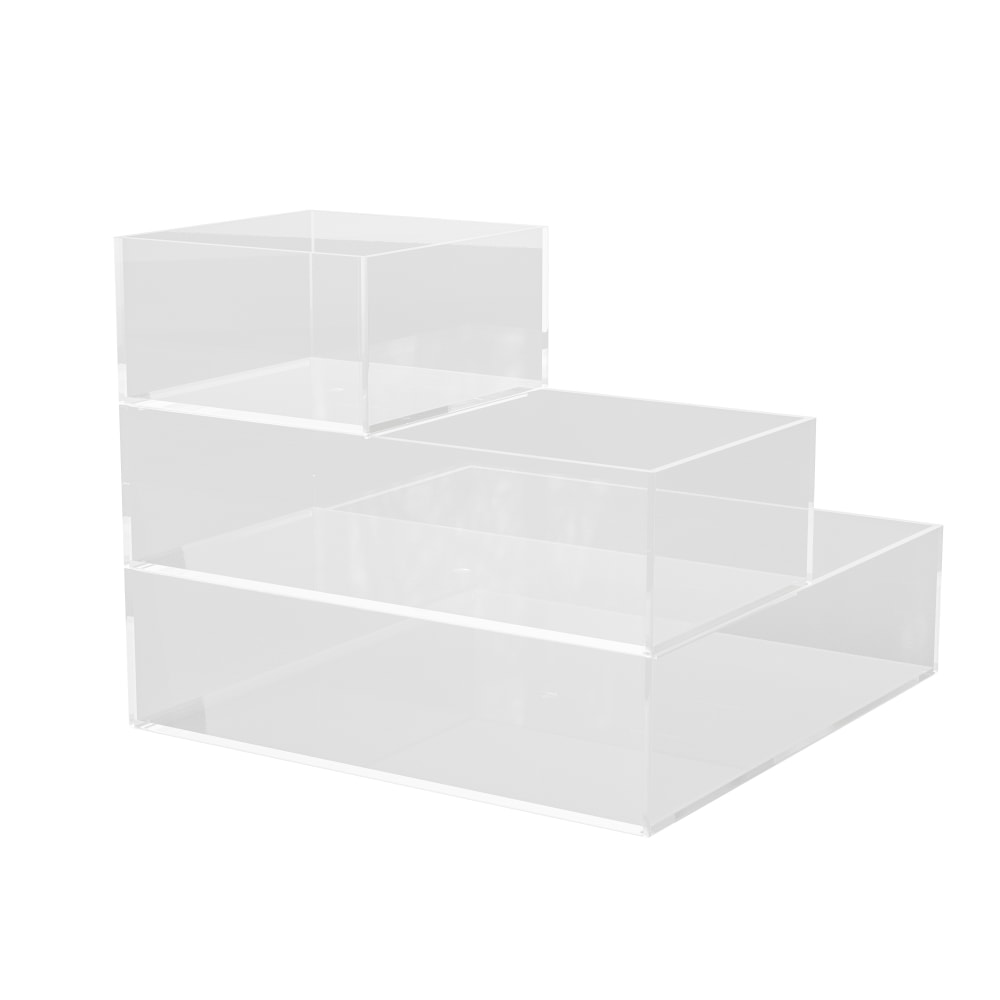 Martha Stewart Brody Plastic Storage Organizer Bins With Lids, 2inH x 7-1/2inW x 6-1/4inD, Clear/White, Set Of 3 Bins
