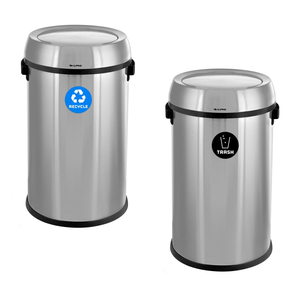 Alpine Industries Stainless Steel Indoor Recycling Receptacle And Trash Compost With Swivel Lid, 17 Gallons, Silver