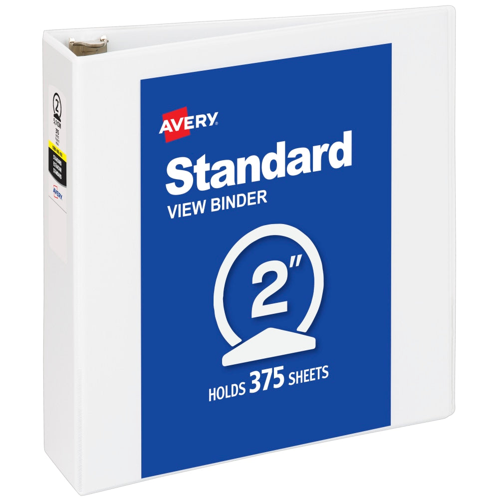 Avery Standard View 3 Ring Binder, 2in Round Rings, White, 1 Binder