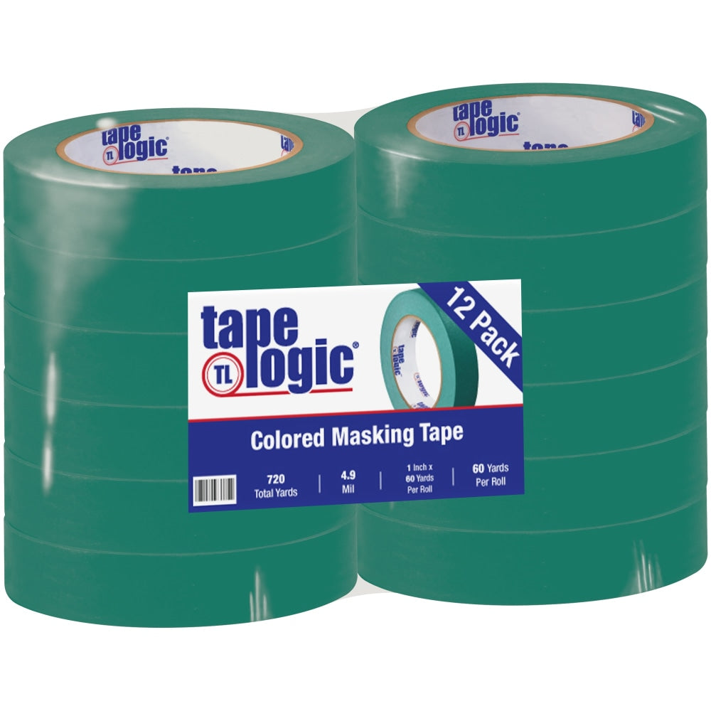 Tape Logic Color Masking Tape, 3in Core, 1in x 180ft, Dark Green, Case Of 12
