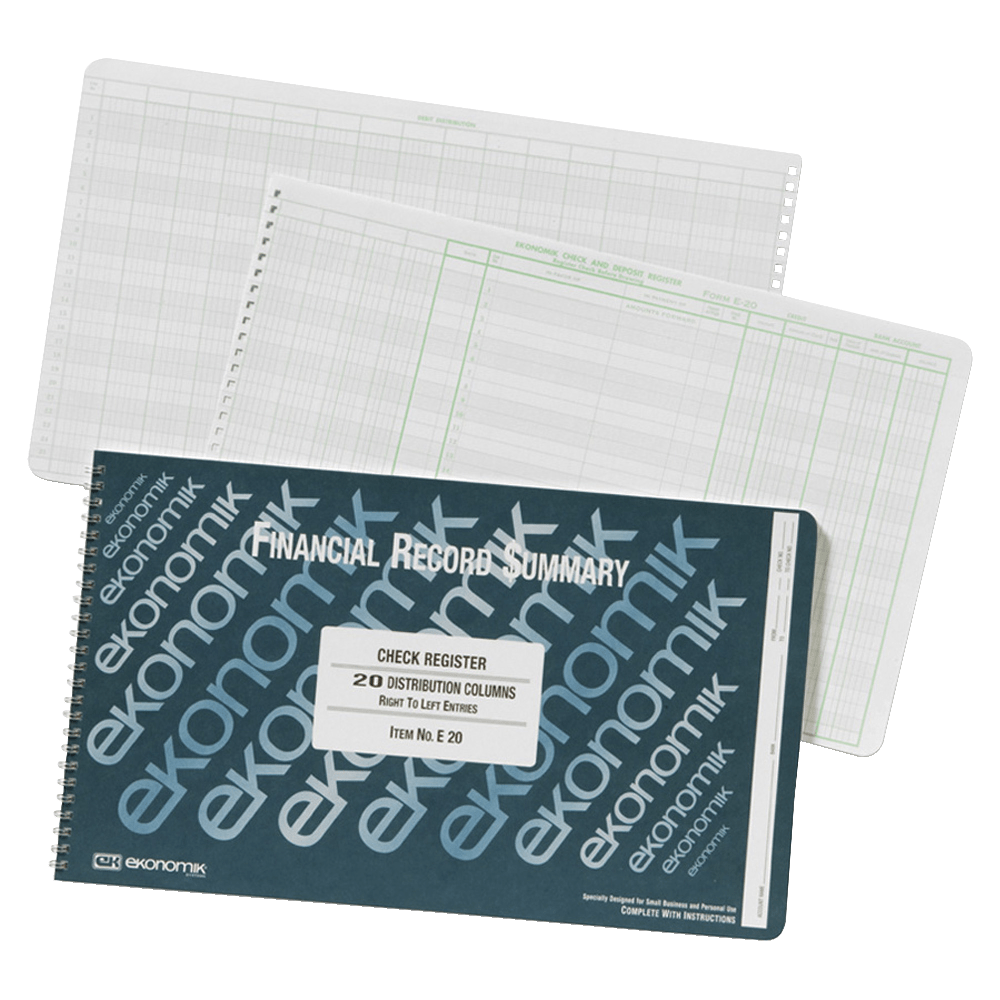 Ekonomik Check Registers Accounting System Book, 8 3/4in x 14 3/4in, 40 Pages, White/Green