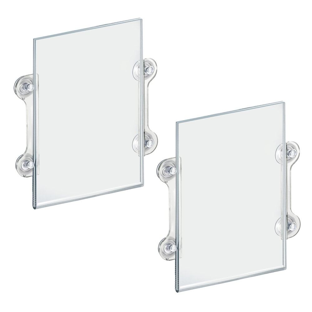 Azar Displays Clear Acrylic Window/Door Sign Holder Frame with Suction Cups, 8.5inW x 14inH, Clear, Pack Of 2