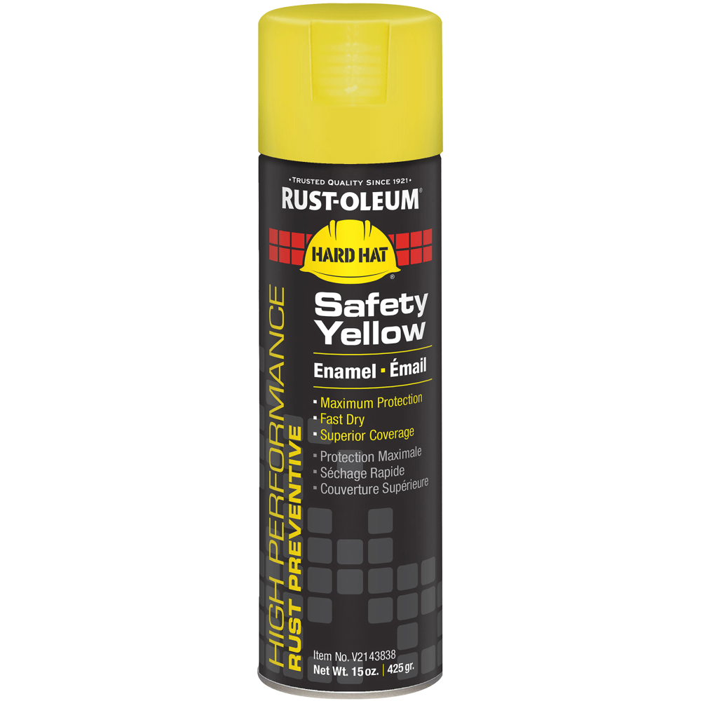 Rust-Oleum Hard Hat High Performance V2100 System Rust Preventive Enamel Spray Paint, 15 Oz, Gloss Safety Yellow, Case Of 6 Cans