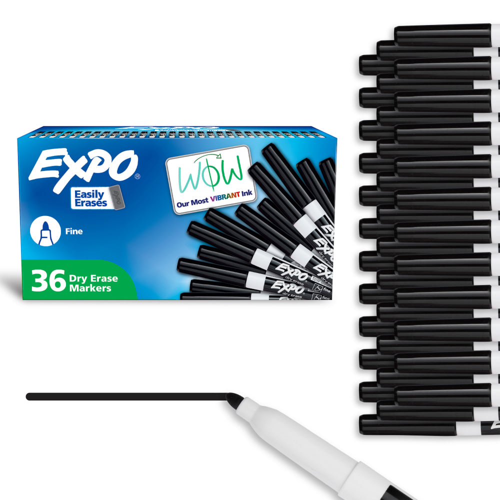 EXPO Low-Odor Dry-Erase Markers, Fine Point, Black, Pack Of 36