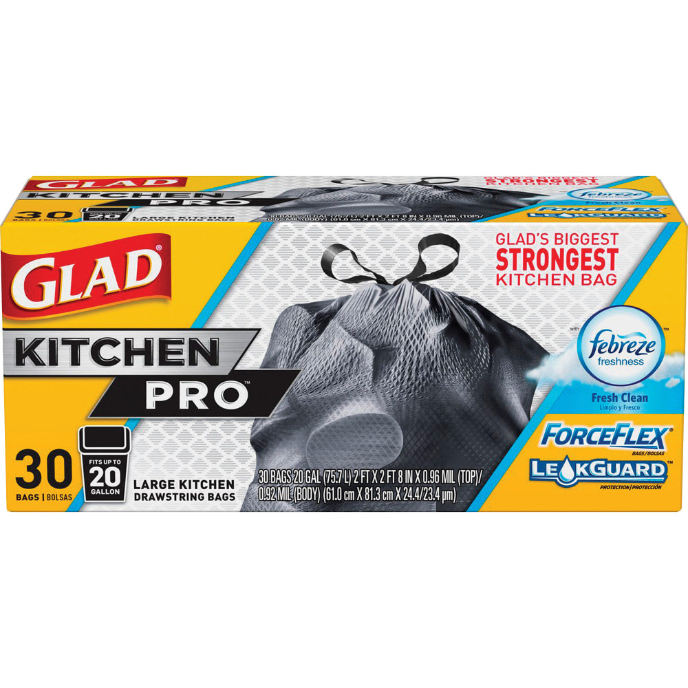 Glad ForceFlexPlus XL X, Large Kitchen Drawstring Trash Bags, Fresh Clean with Febreze Freshness, Large Size, 30 Count -  CLO78913
