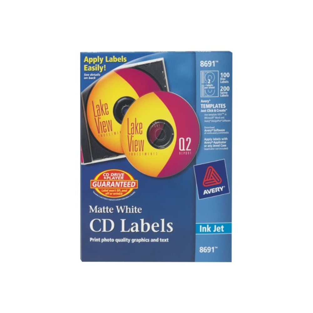 Avery Permanent CD Labels, 8691, White, Pack Of 100