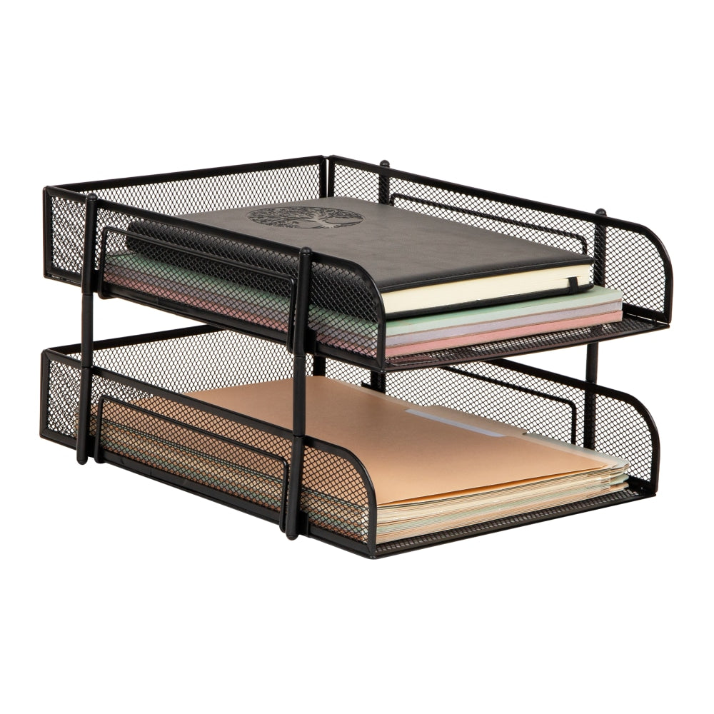Mind Reader 2-Tier Metal Stackable Paper Tray, 7-1/2inH x 10-1/2inW x 13-1/4inD, Black