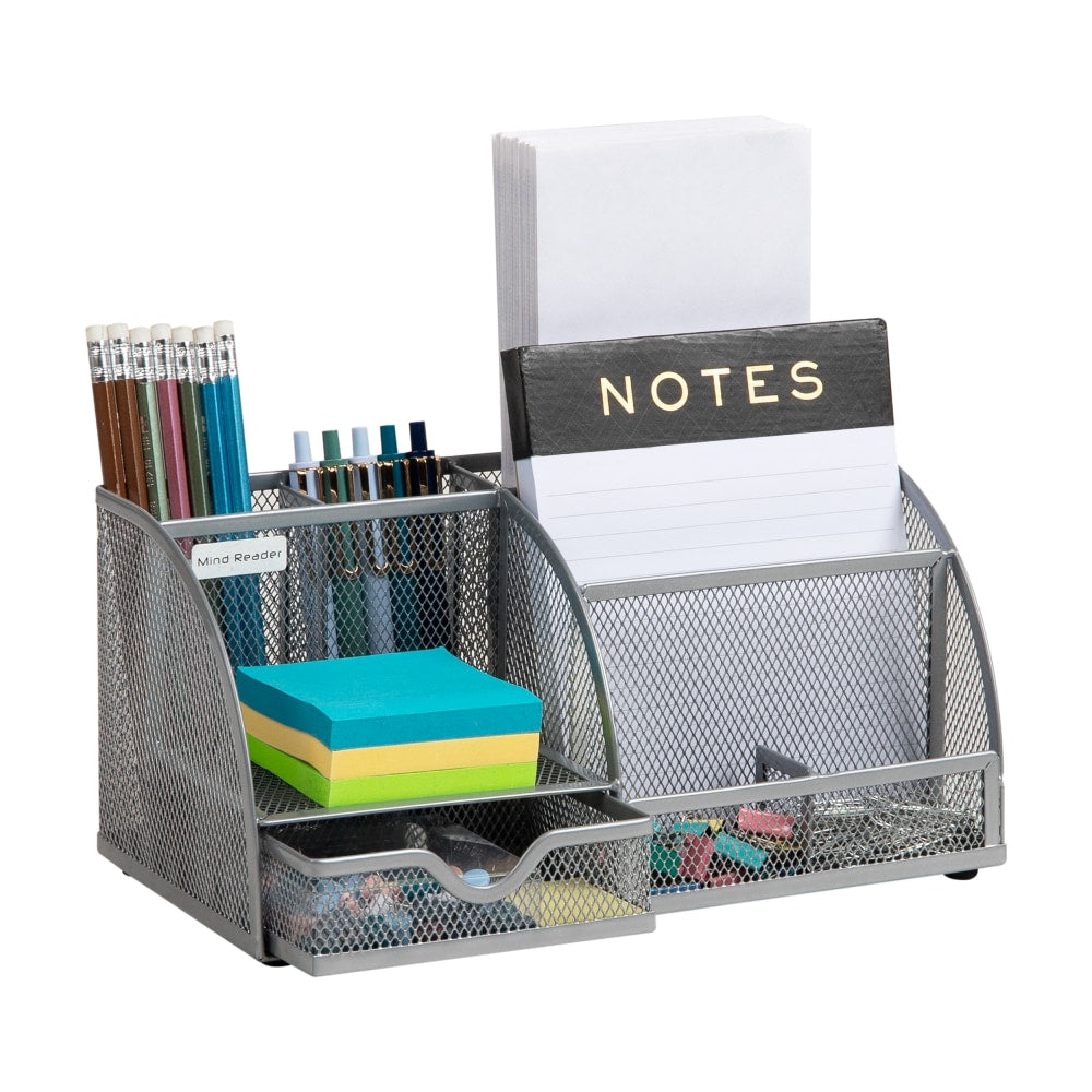 Mind Reader 7-Compartment Desktop Organizer, 5-1/4inH x 5-1/2inW x 11inD, Silver