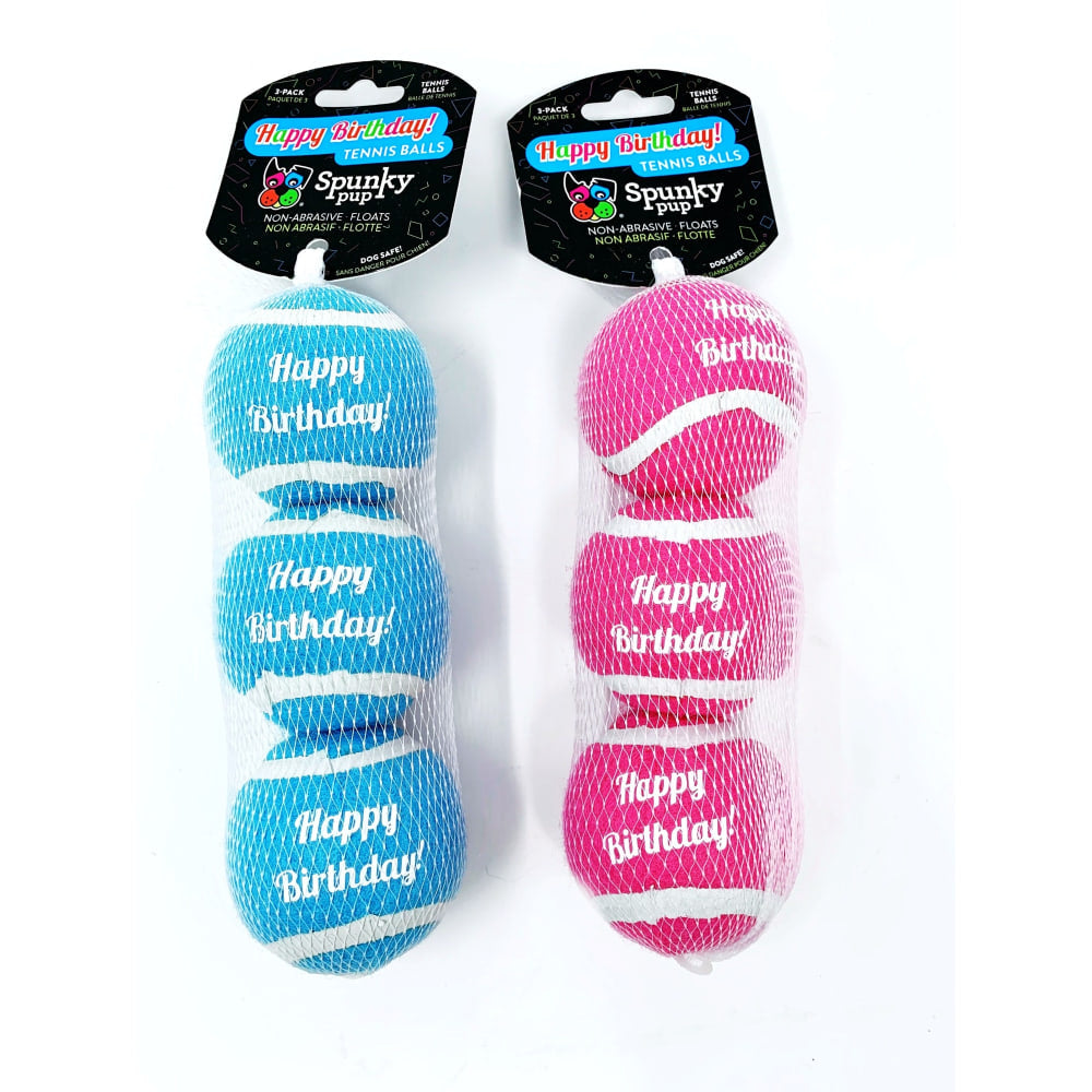 Spunky Pup Happy Birthday Tennis Balls, Assorted Colors, Pack Of 3 Tennis Balls