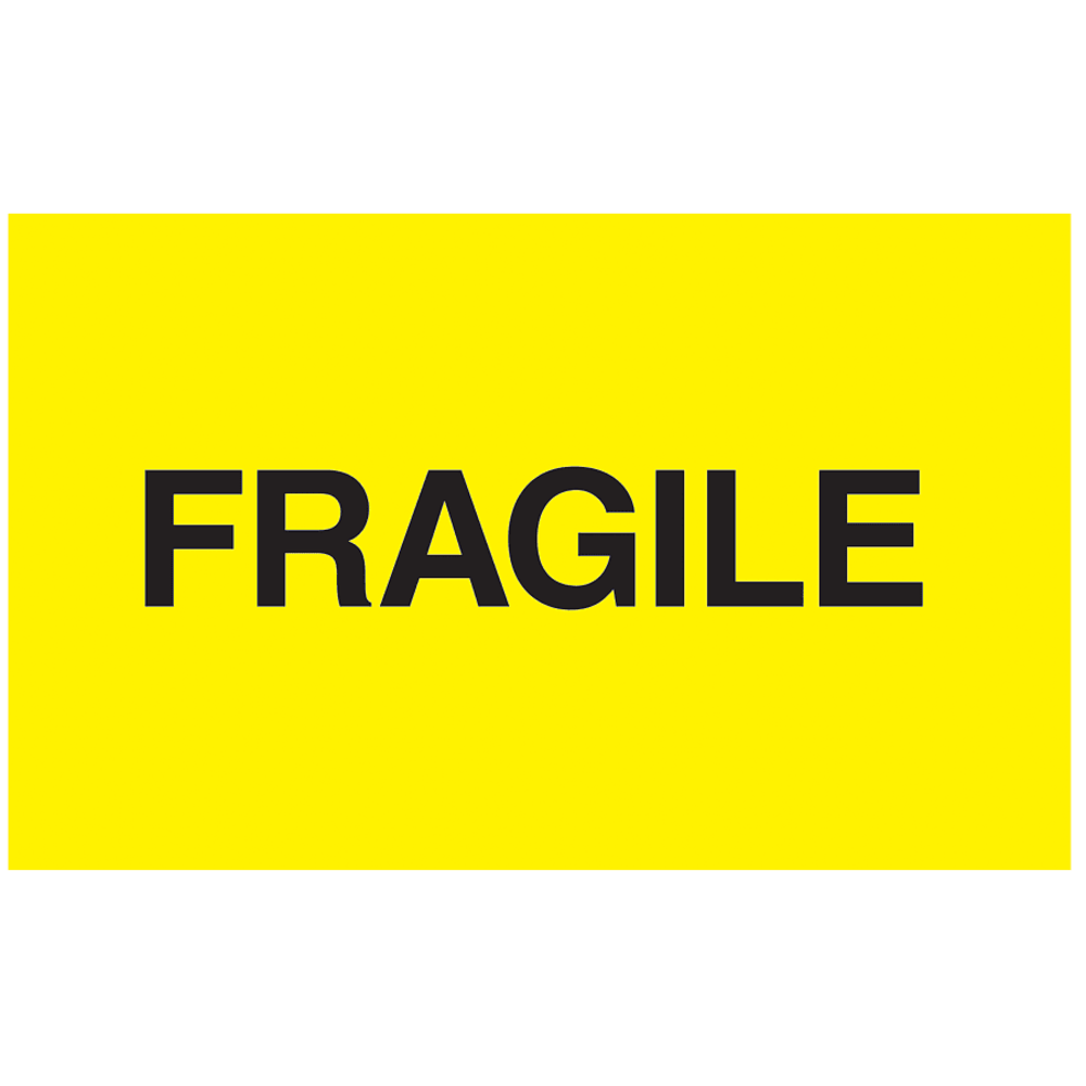 Tape Logic Preprinted Shipping Labels, DL2422, "Fragile", 5in x 3in, Bright Yellow, Roll Of 500