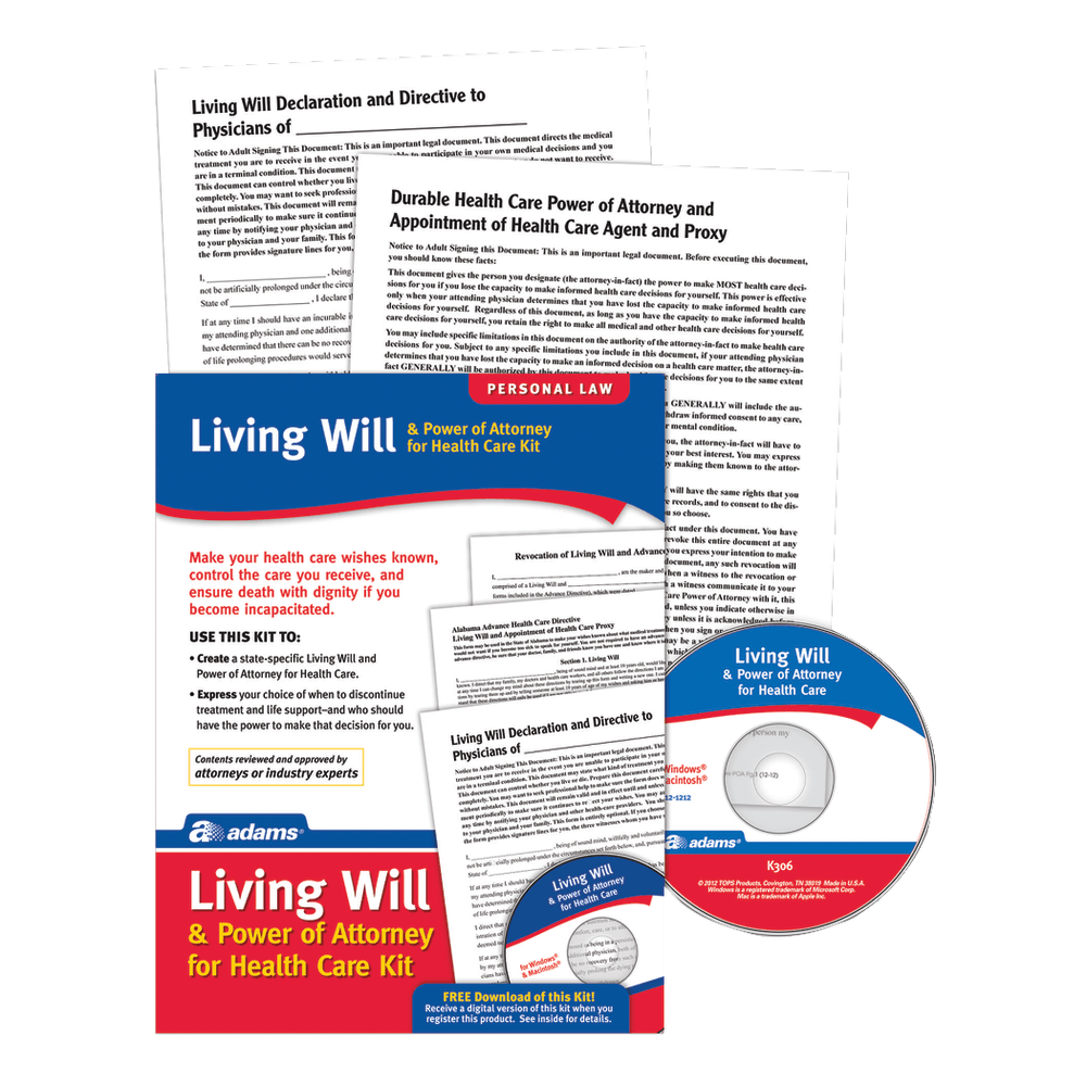 Adams Living Will & Power of Attorney for Healthcare Kit