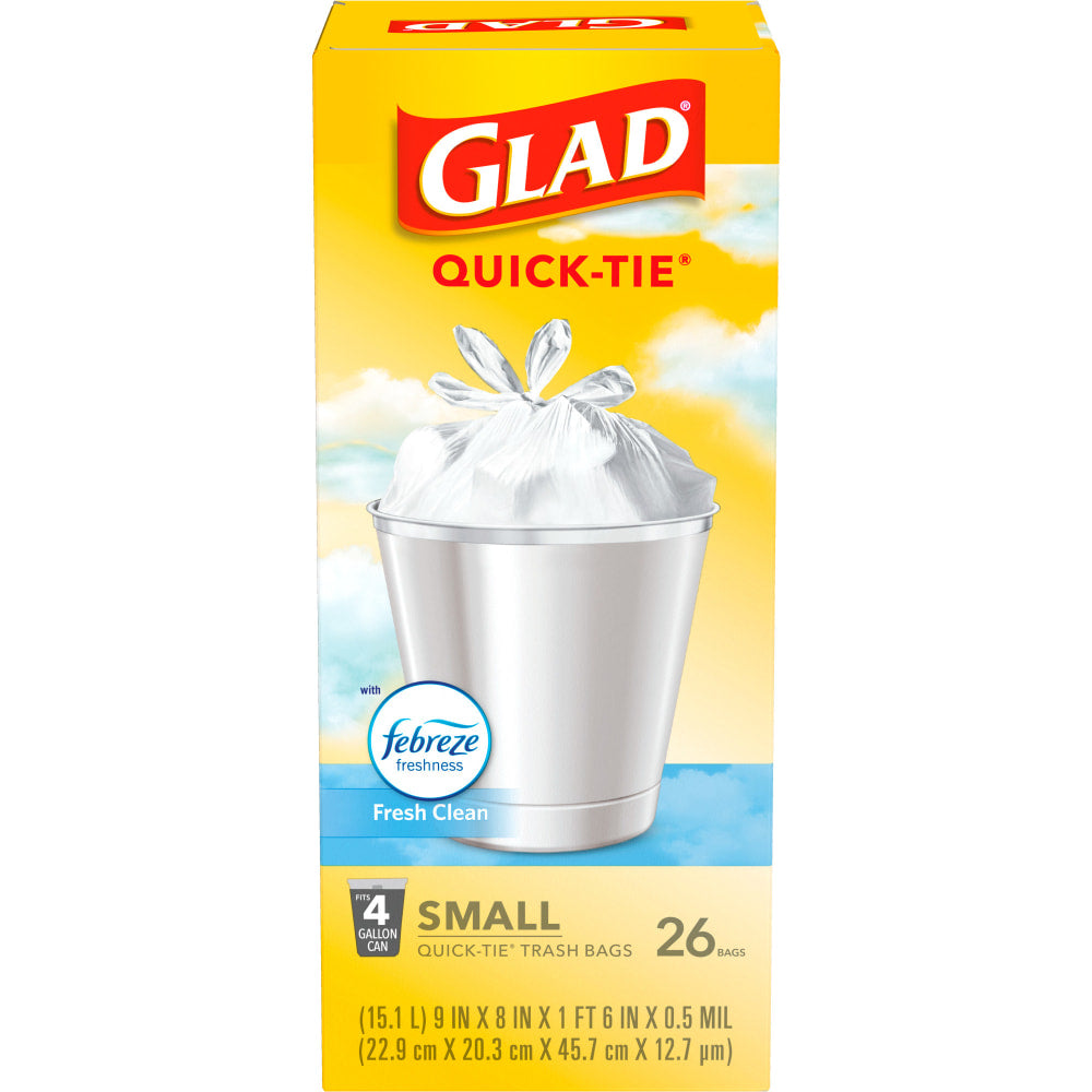 Glad Small Trash Bags, OdorShield 4 Gallon White Trash Bag, Febreze Fresh Clean, 26 Count
