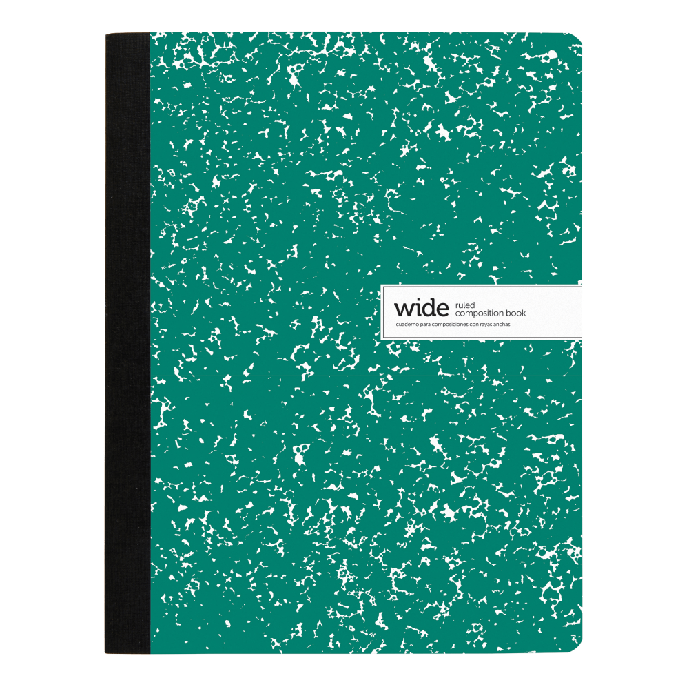 Office Depot Brand Composition Notebook, 9-3/4in x 7-1/2in, Wide Ruled, 100 Sheets, Green/White